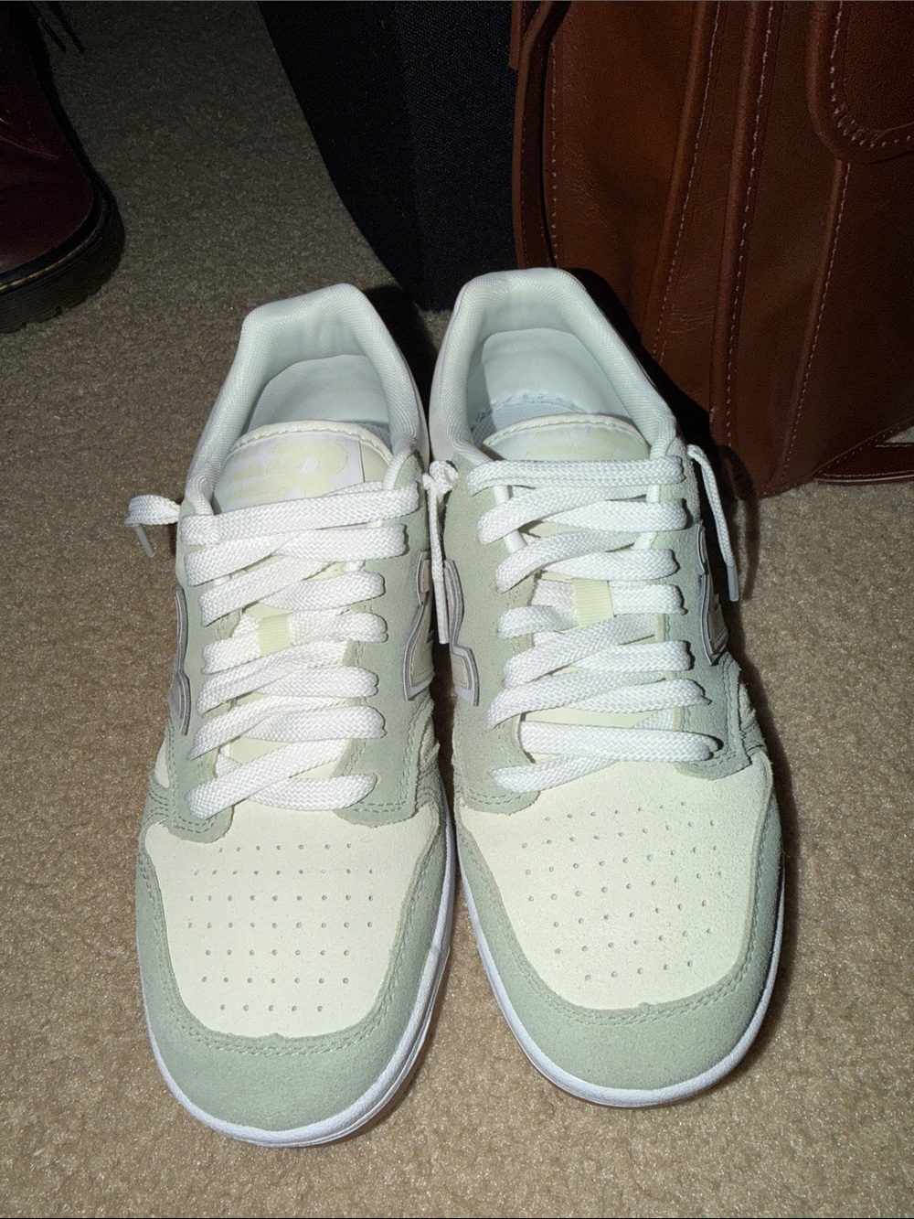 New Balance Beige and sage green Suede Sneakers